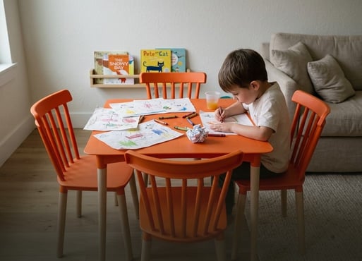 Img: Criança desenhando na mesa infantil